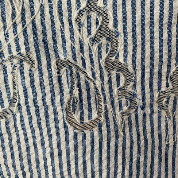 Zara Blue White Striped Blouse Sheer Floral Cutout Details Puff Sleeves Size S - Picture 11 of 16